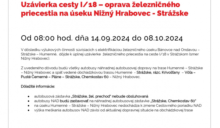 Fotka - Výluka - uzávierka železničného priecestia - Elektrifikácia Bánovce nad Ondavou-Humenné