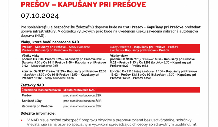 Fotka - Výluky Prešov - Kapušany pri Prešove a Vranov nad Topľou - Nižný Hrabovec (41. týždeň)