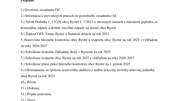 Fotka - Pozvánka na XVI. zasadnutie obecného zastupiteľstva