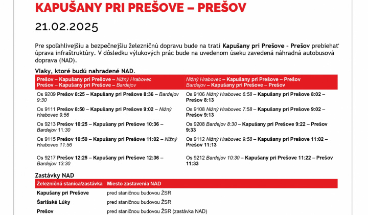 Fotka -  Výluka Prešov - Kapušany pri Prešove (8. týždeň)